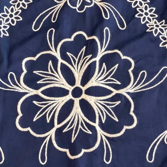 Express Blue Top Puff Sleeve Blouse Bohemian Embroidered Floral Size Small - Picture 3 of 13